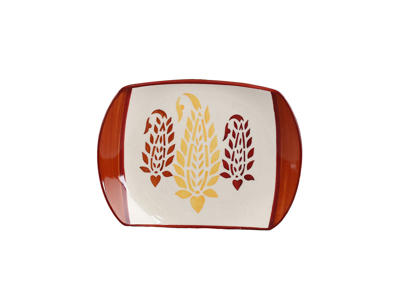 Caffeine Ceramic Handmade Red Bota Glossy Snack Plate (set 6)