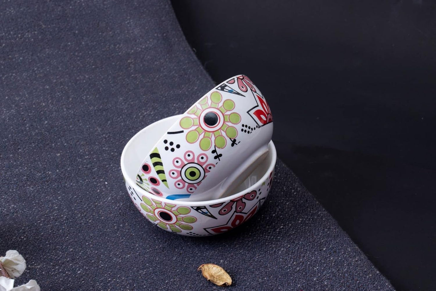 Caffeine Ceramic Handmade Multicolour Flower Design Combo Dinner (Set 6 )