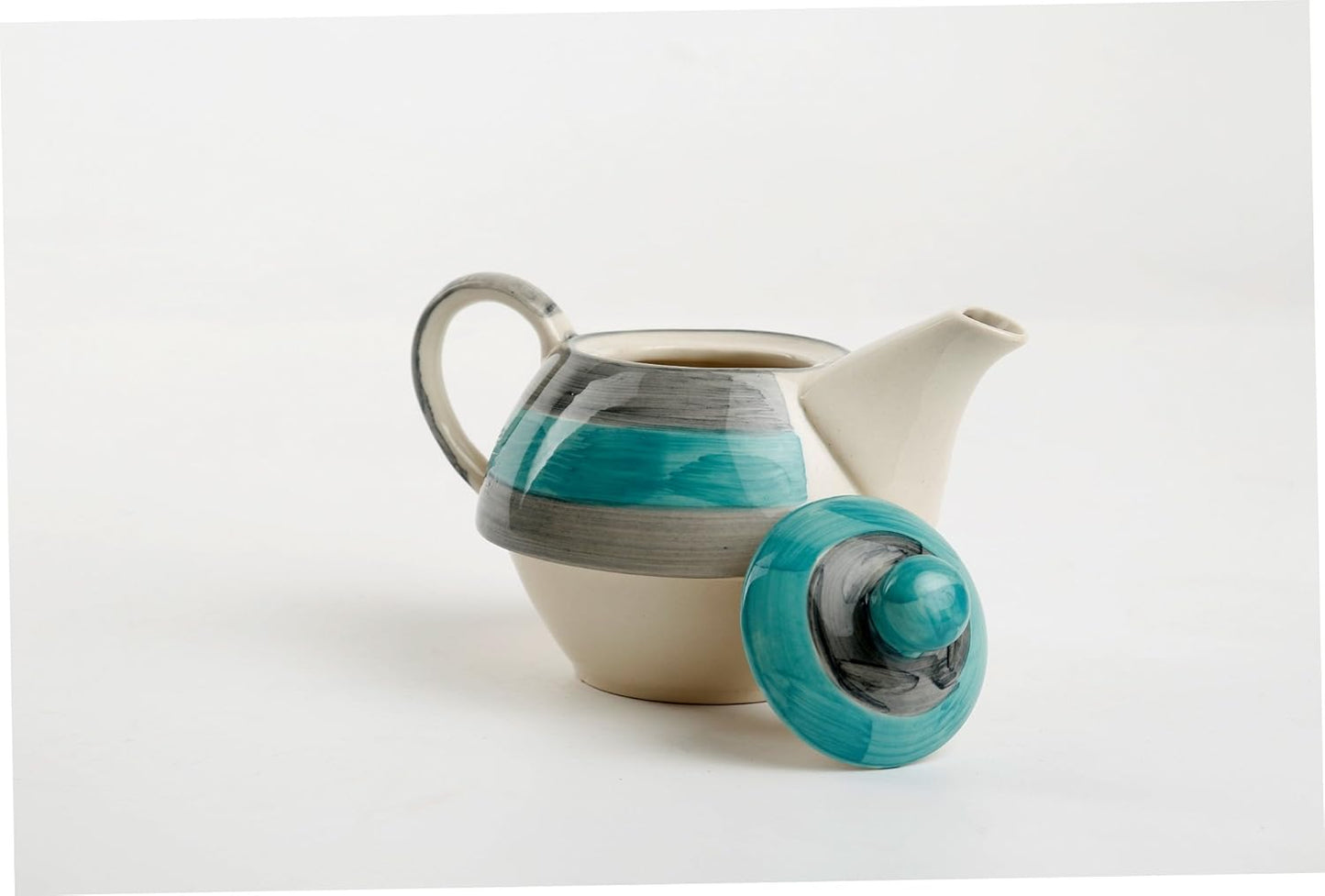 Caffeine Ceramic Handmade Sea Green 2 in 1 Tea Pot (Set of 2, Kettle with Cup)