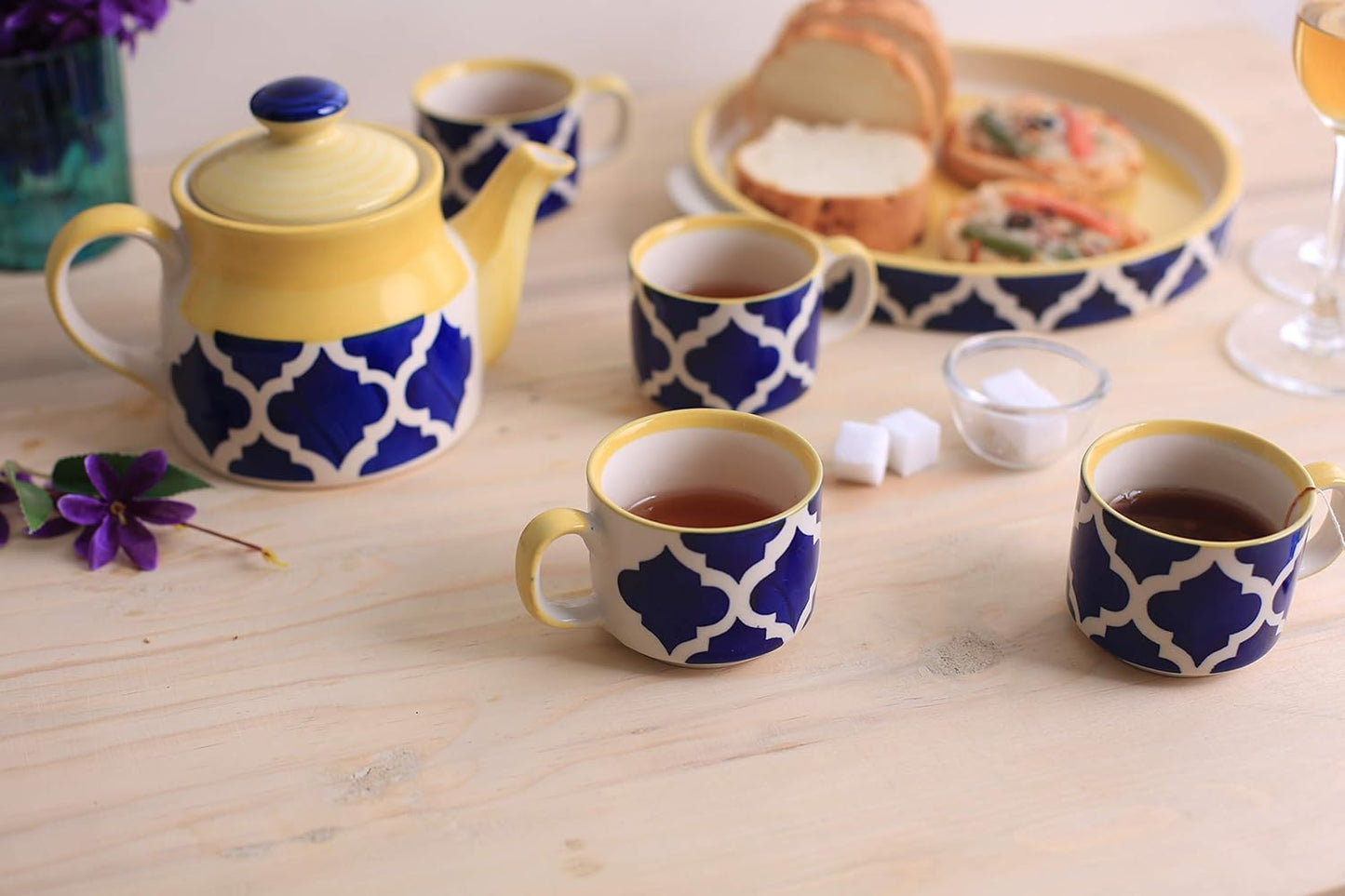 Caffeine Ceramic Handmade Blue umrao Tea Tray Set (6 pc) - Caffeine Premium Stoneware