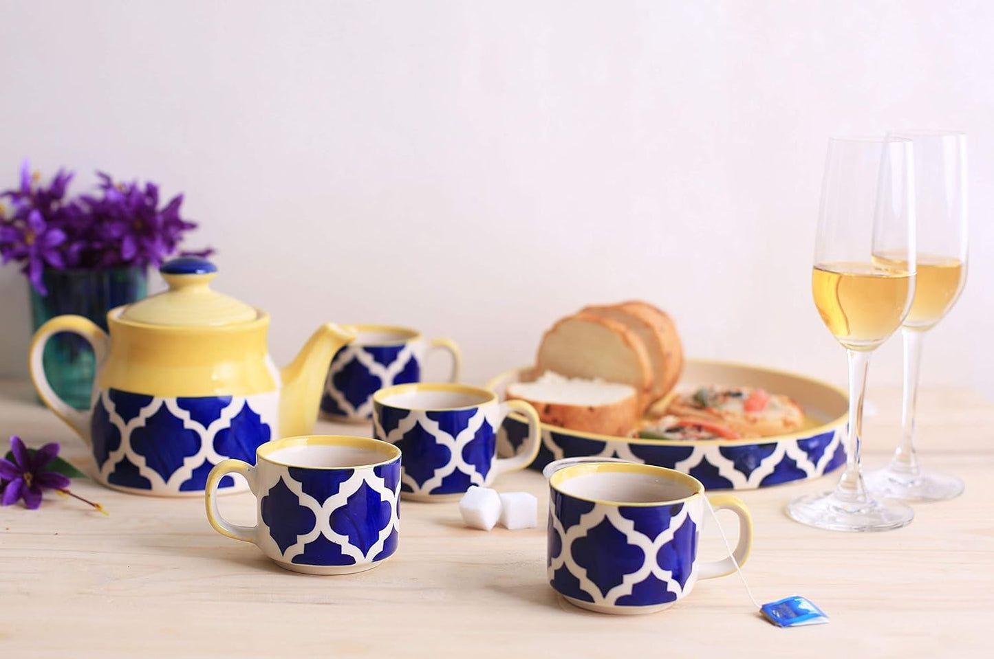 Caffeine Ceramic Handmade Blue umrao Tea Tray Set (6 pc) - Caffeine Premium Stoneware