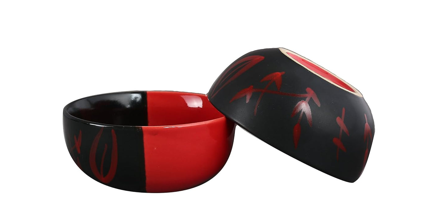 Caffeine Ceramic Handmade Half Red & Black Dinner Set (19 pcs )