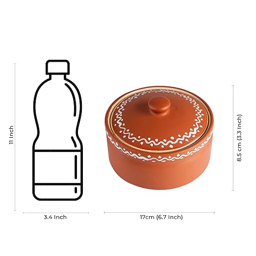 Caffeine Ceramic Handmade Brown Terracotta Serving Donga Casserole (Set of 1, Large)