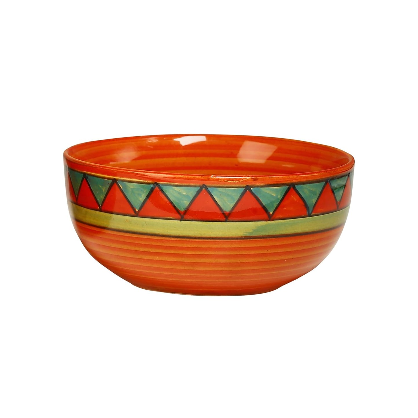 Caffeine Ceramic Handmade Orange and Green Triangles Design Soup Bowls with spoon set of 6 - Caffeine Premium Stoneware