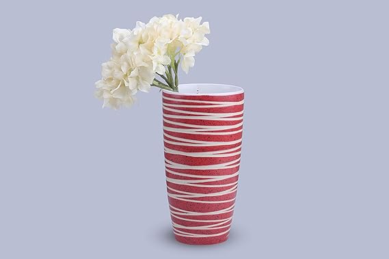 Caffeine Ceramic Handmade Pink and White Strip Vase (1 Pc).