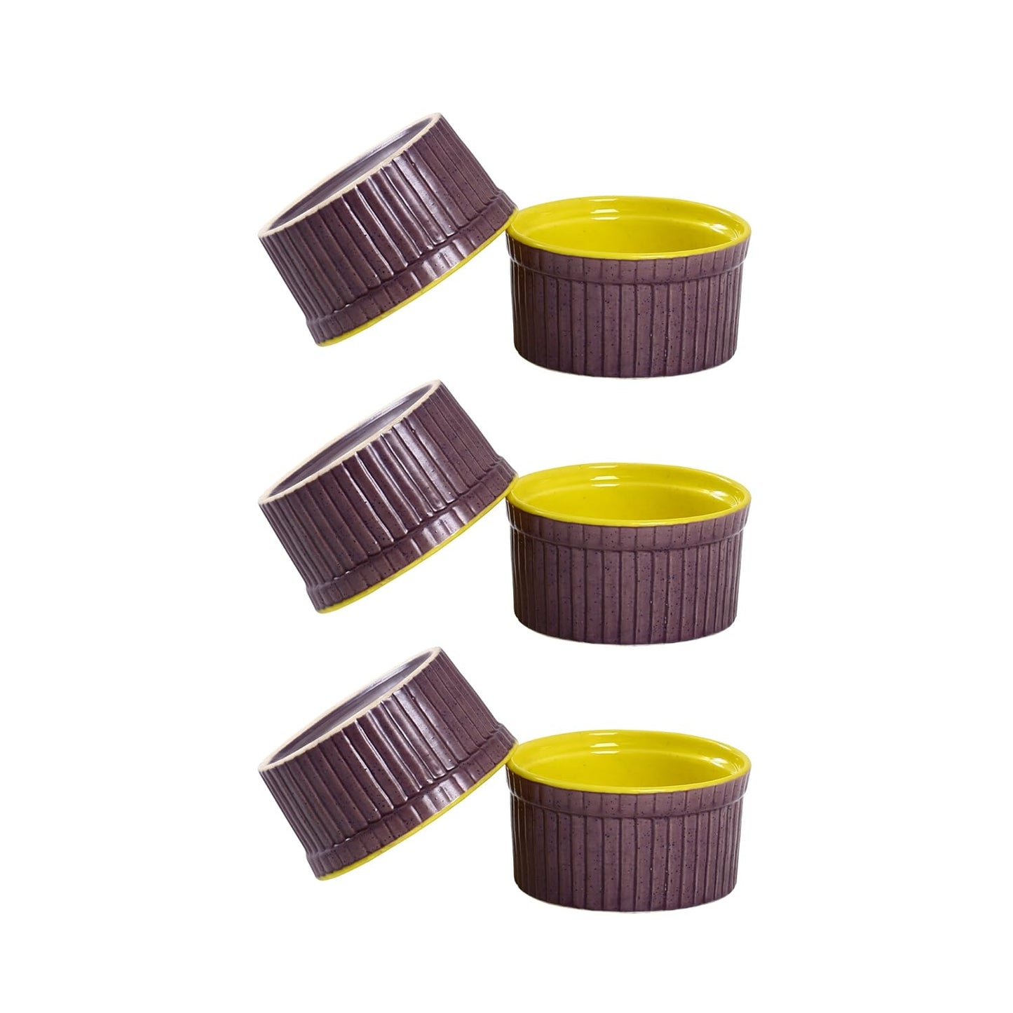 Caffeine Ceramic Handmade Purple and Yellow Ramekins Bowl- (Set of 6) - Caffeine Premium Stoneware