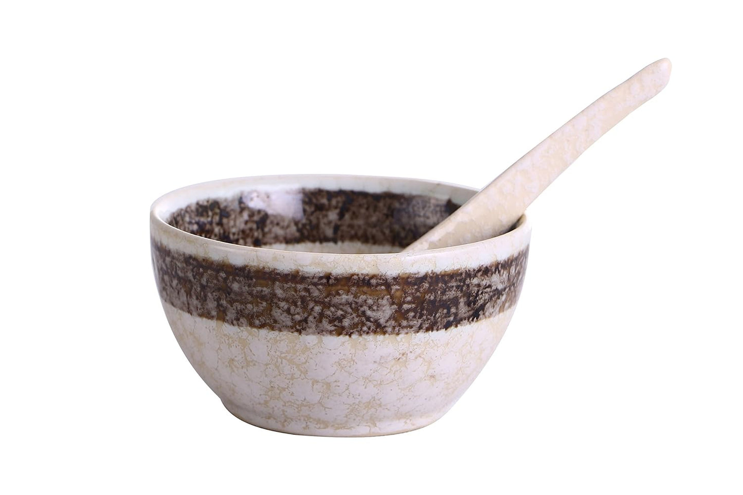 Caffeine Ceramic Handmade cream and brown Patta Dinner Set (37 pieces - Microwave & Dishwasher Safe) - Caffeine Premium Stoneware