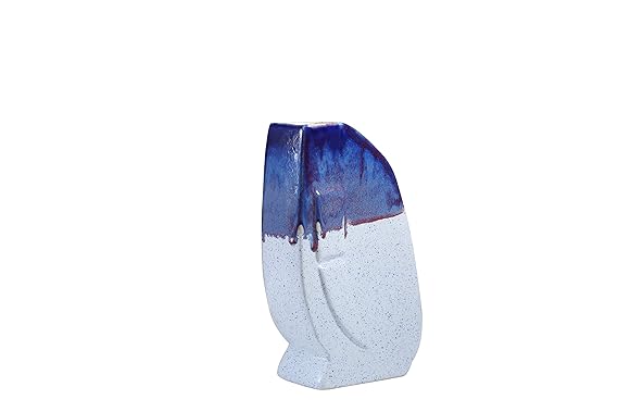 Caffeine Ceramic Handmade Blue And White Matte Vase (1 Pc)