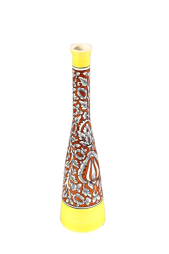 Caffeine Ceramic Handmade red and yellow mughal Straight Vase (1 Pc)