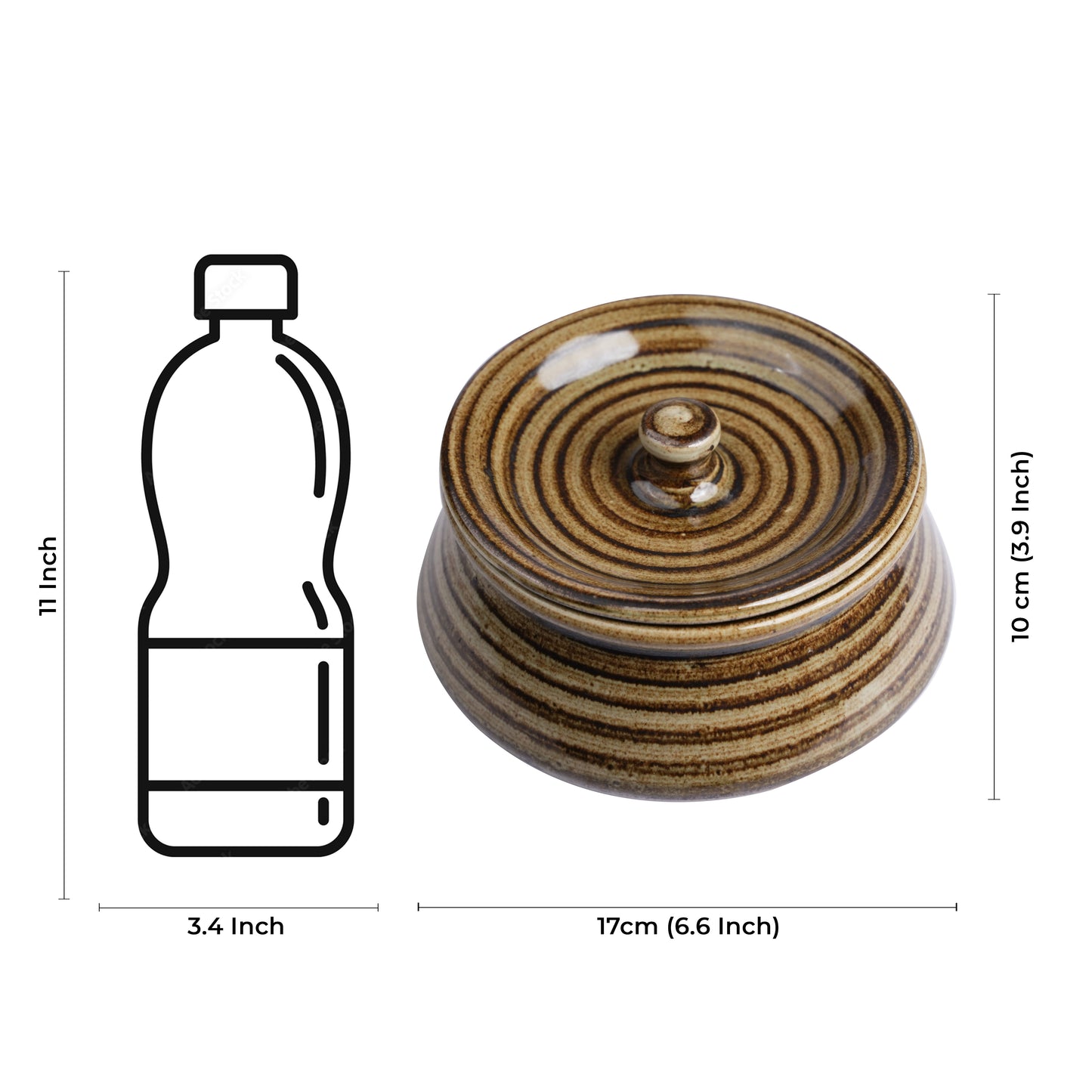 Caffeine Ceramic Handmade Wooden Brown Serving Handi with Lid (Set of 4) - Caffeine Premium Stoneware