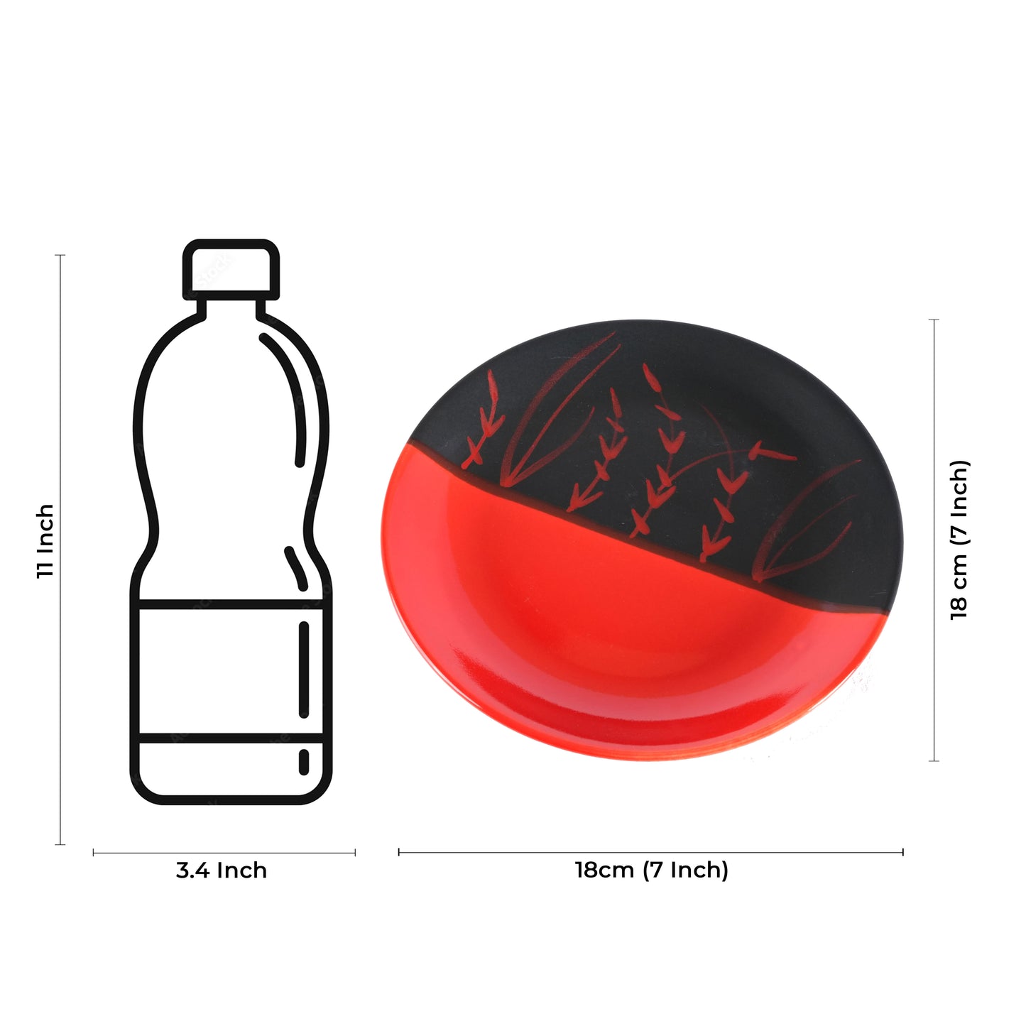 Caffeine Ceramic Handmade Stoneware Half Red & Black Bamboo Quarter Plate 7”(Set of 2 Dishwasher & Microwave Safe ) - Caffeine Premium Stoneware