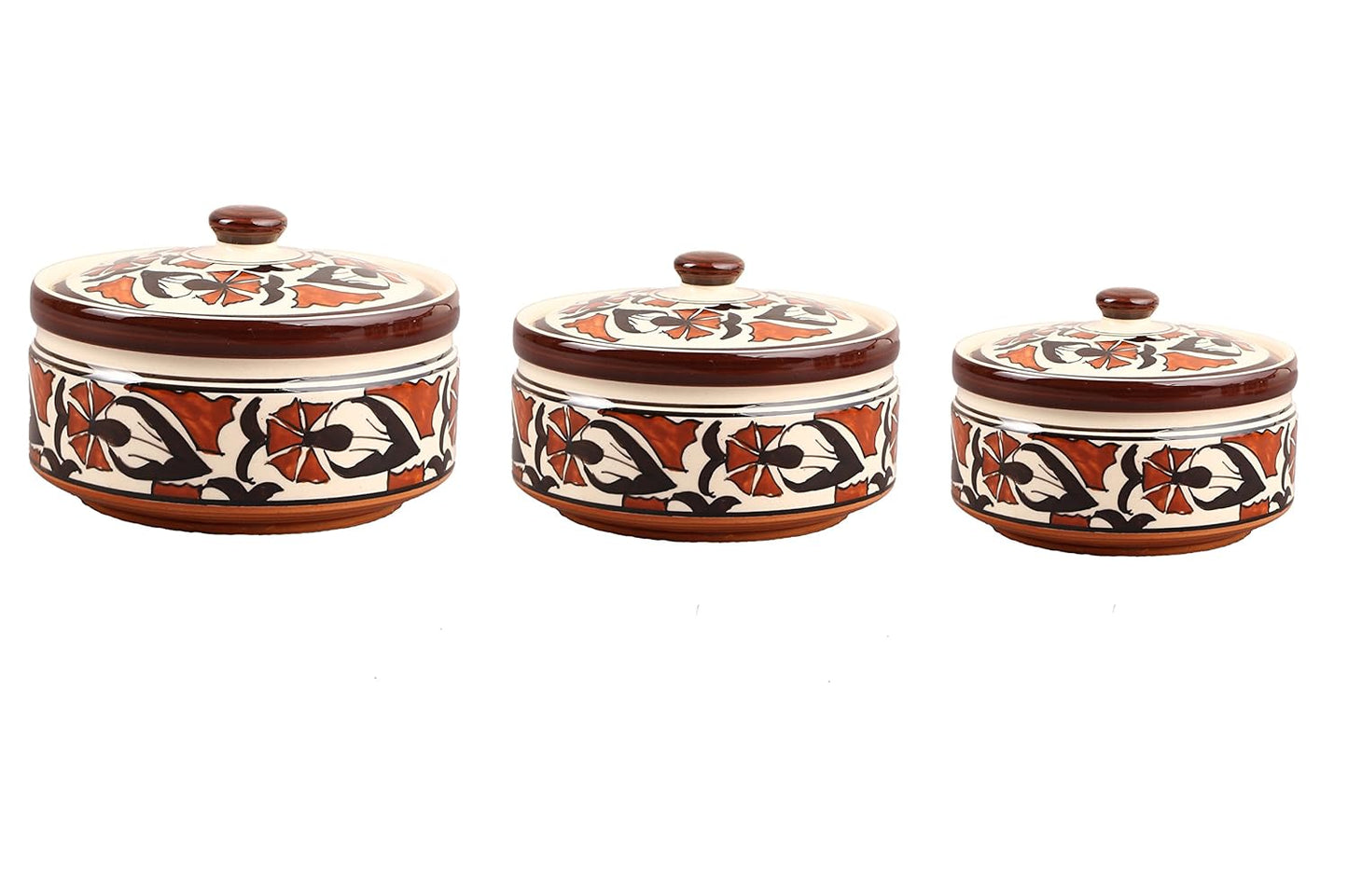 Caffeine Ceramic Handmade Flower Design Serving Casserole (Set of 3) - Caffeine Premium Stoneware