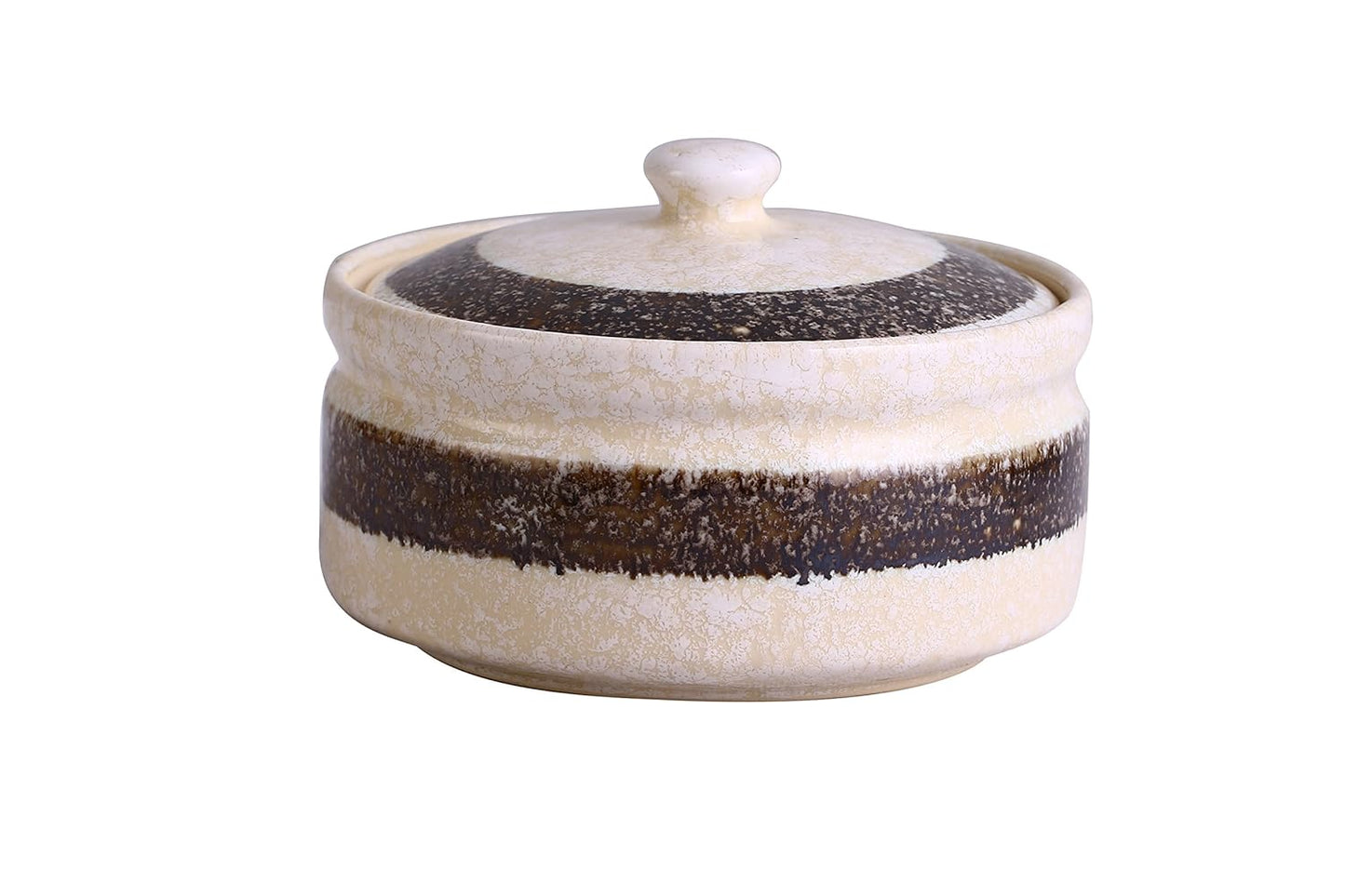 Caffeine Ceramic Handmade cream and brown Patta Dinner Set (37 pieces - Microwave & Dishwasher Safe) - Caffeine Premium Stoneware
