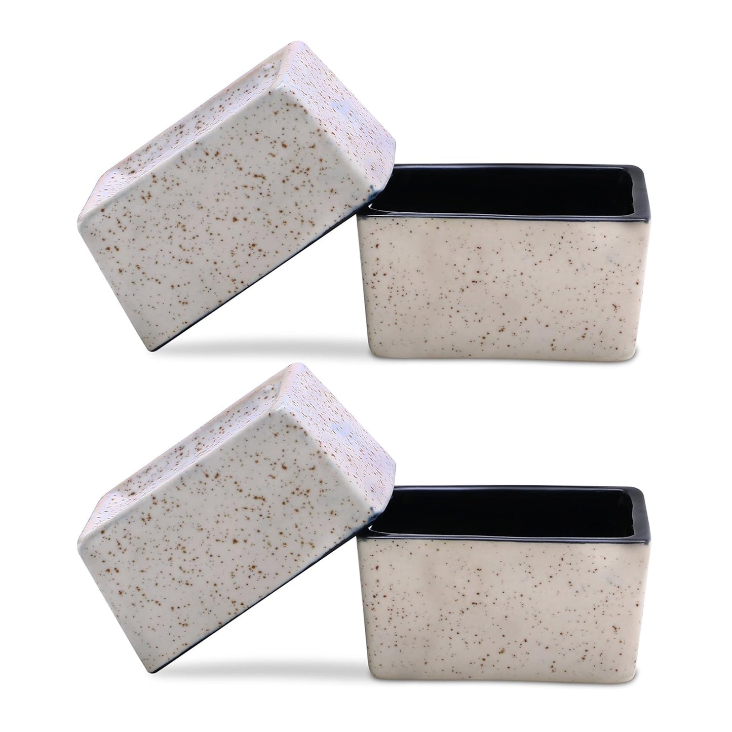 Caffeine Ceramic Stoneware Handmade Dual-Glazed Cream and Black Dip and Sauce (Set of 4, 40 ml) - Caffeine Premium Stoneware