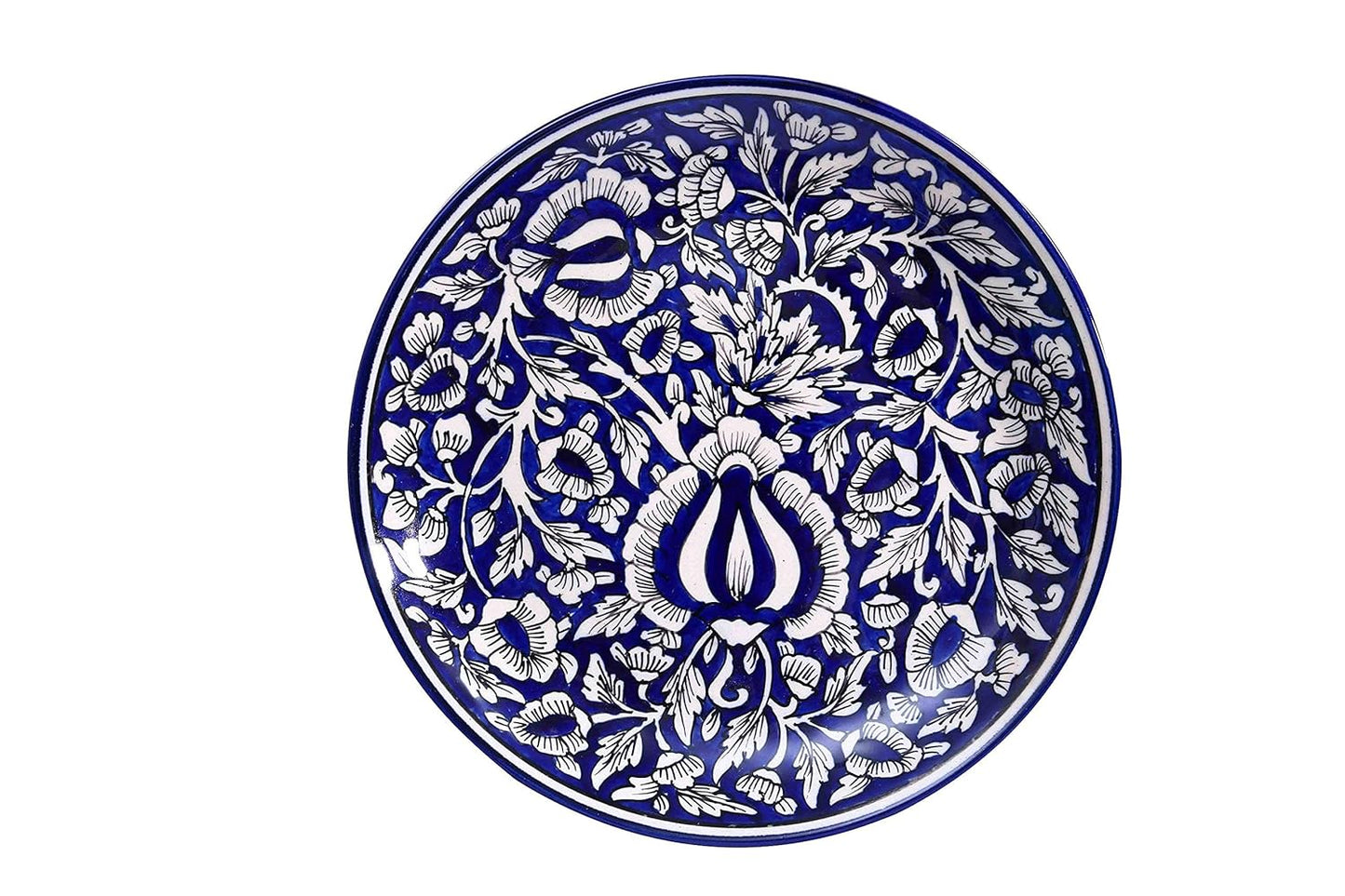 Caffeine Ceramic Handmade Blue Mughal Dinner Set (37 pieces - Microwave & Dishwasher Safe) - Caffeine Premium Stoneware