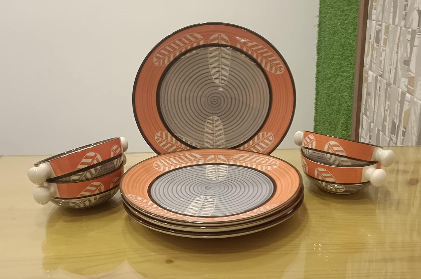 Caffeine Ceramic Handmade Red & Black Combo Dinner Set ( 15 pcs. Microwave & Dishwasher Safe )