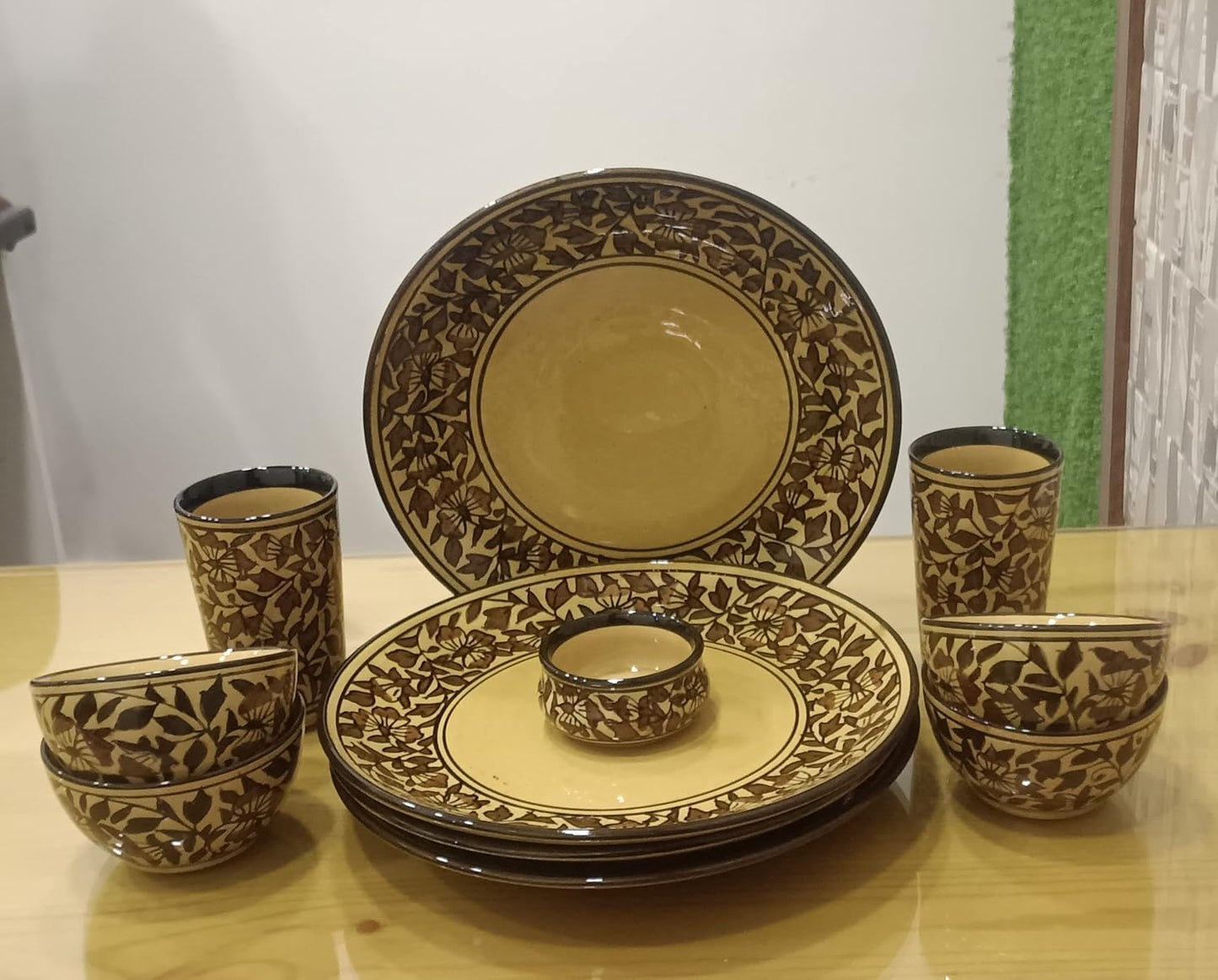 Caffeine Ceramic Handmade Brown sehra Dinner Set (Set of 11)pcs