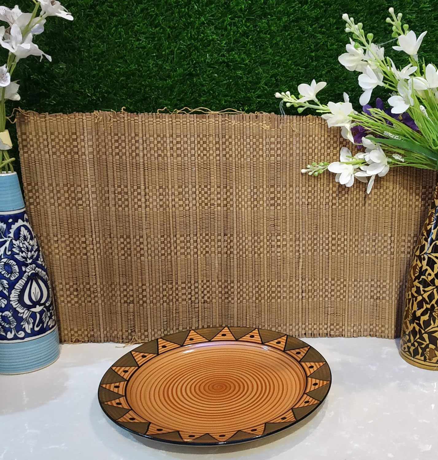 Caffeine Ceramic Handmade Brown Soorya Combo Dinner Set (12 pcs.)
