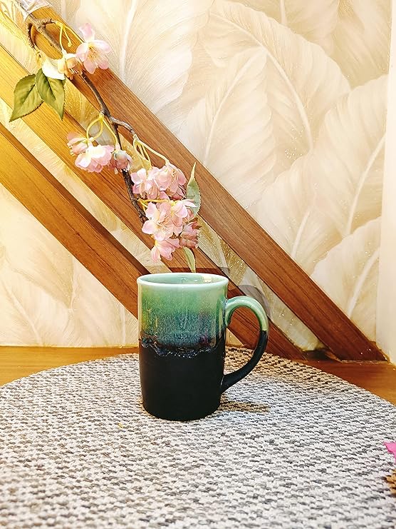 Caffeine Ceramic Handmade Black and Green Studio Coffee Mug (Set of 2) - Caffeine Premium Stoneware