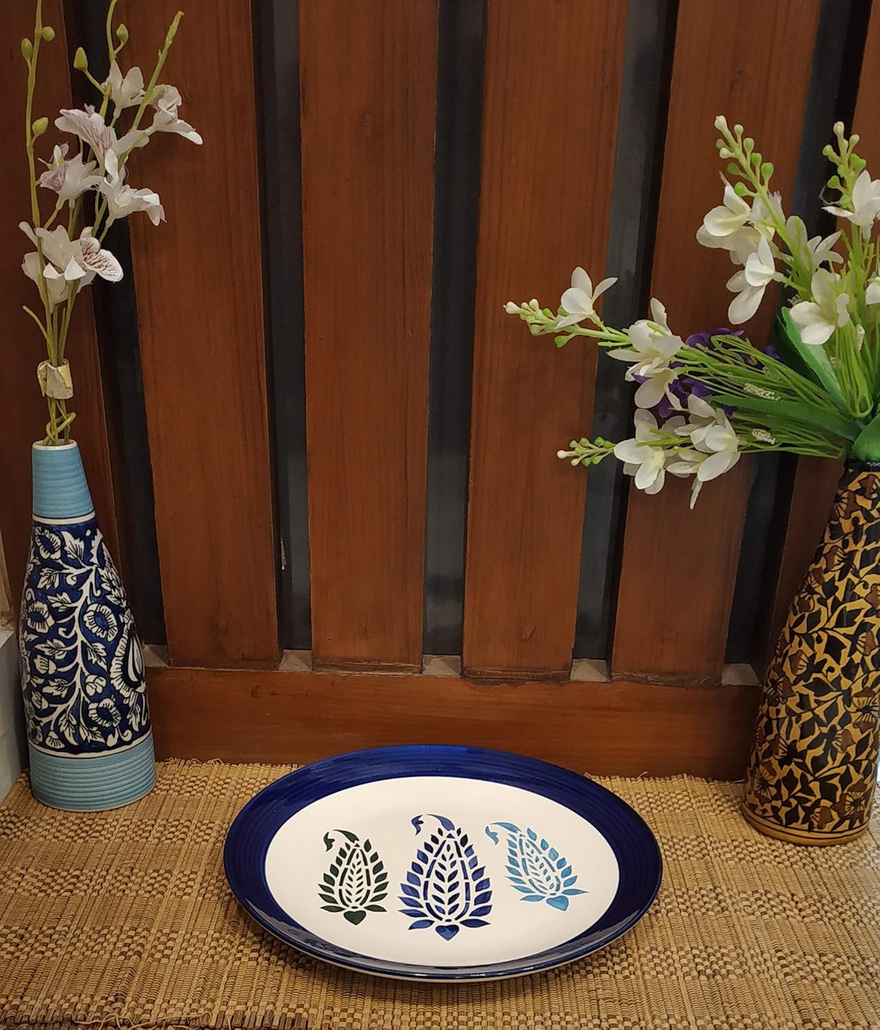 Caffeine Ceramic Handmade Blue Boota Combo Dinner Set (10 pcs.)