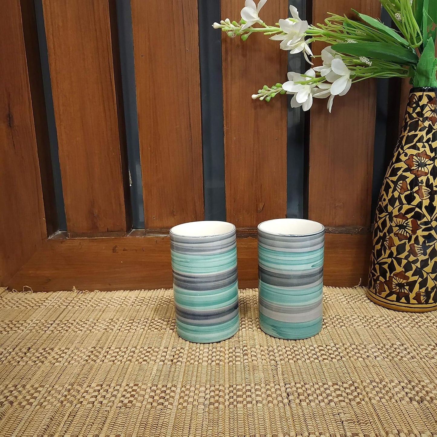 Caffeine Ceramic Handmade Stonware Sea Green set of 11 pcs