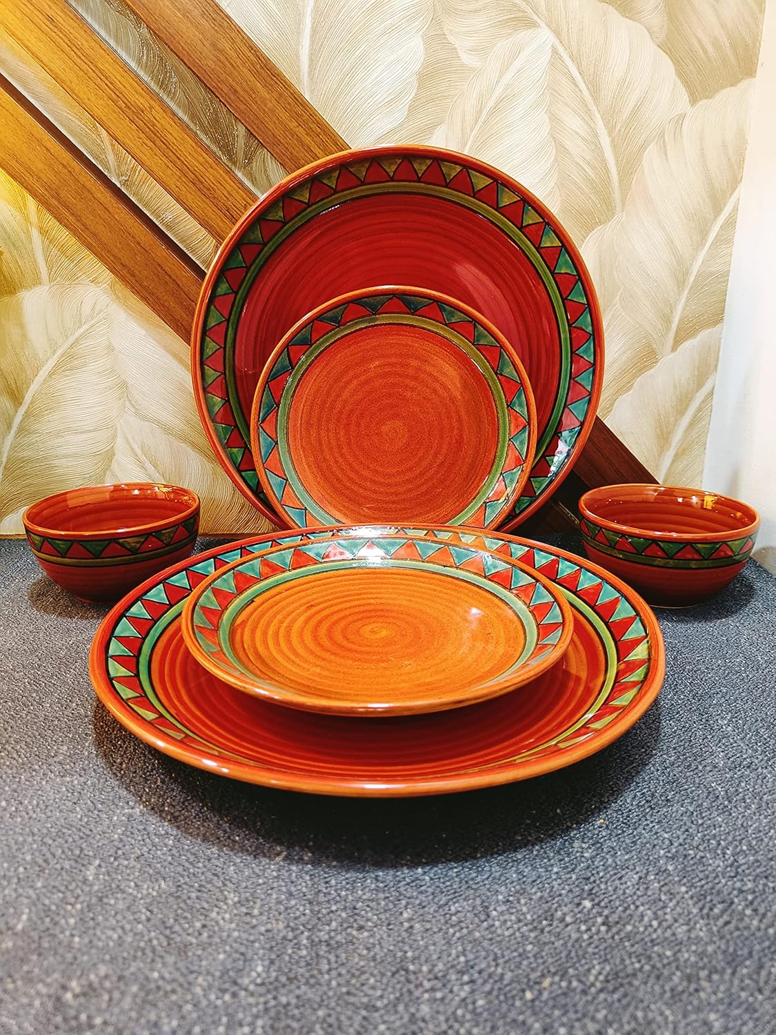 Caffeine Ceramic Handmade Rustic Brown Combo Dinner Set (set of 12)