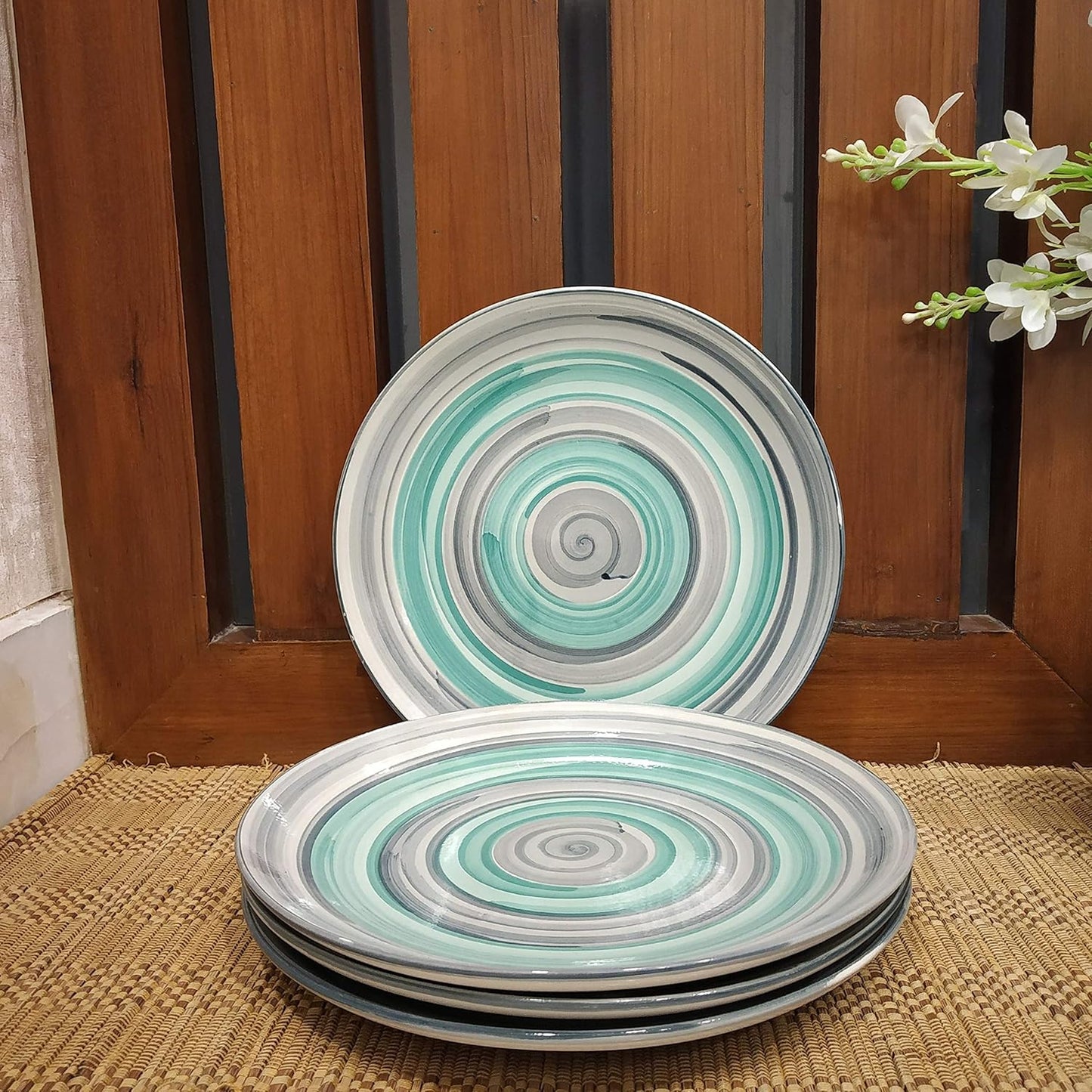 Caffeine Ceramic Handmade Stonware Sea Green set of 11 pcs