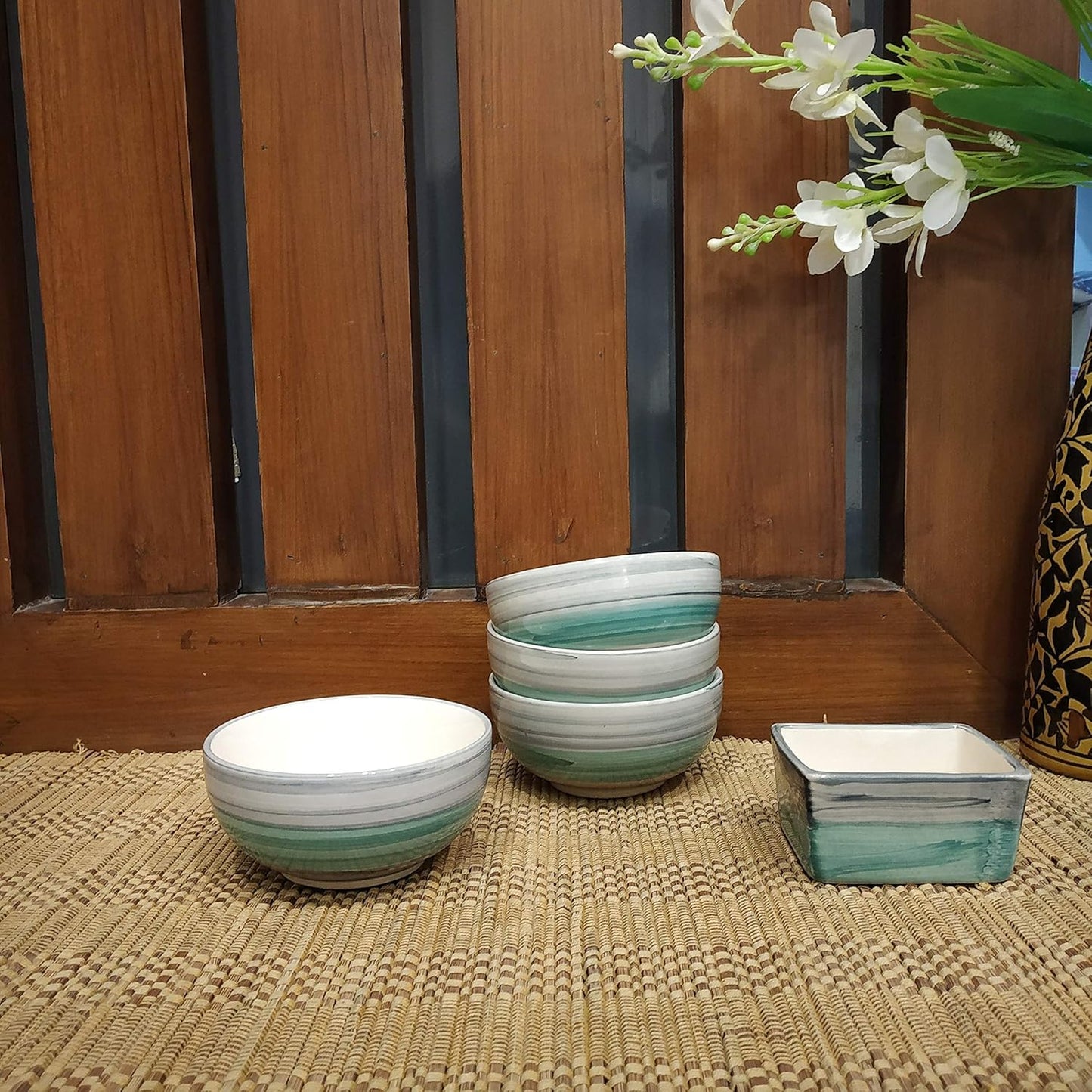 Caffeine Ceramic Handmade Stonware Sea Green set of 11 pcs