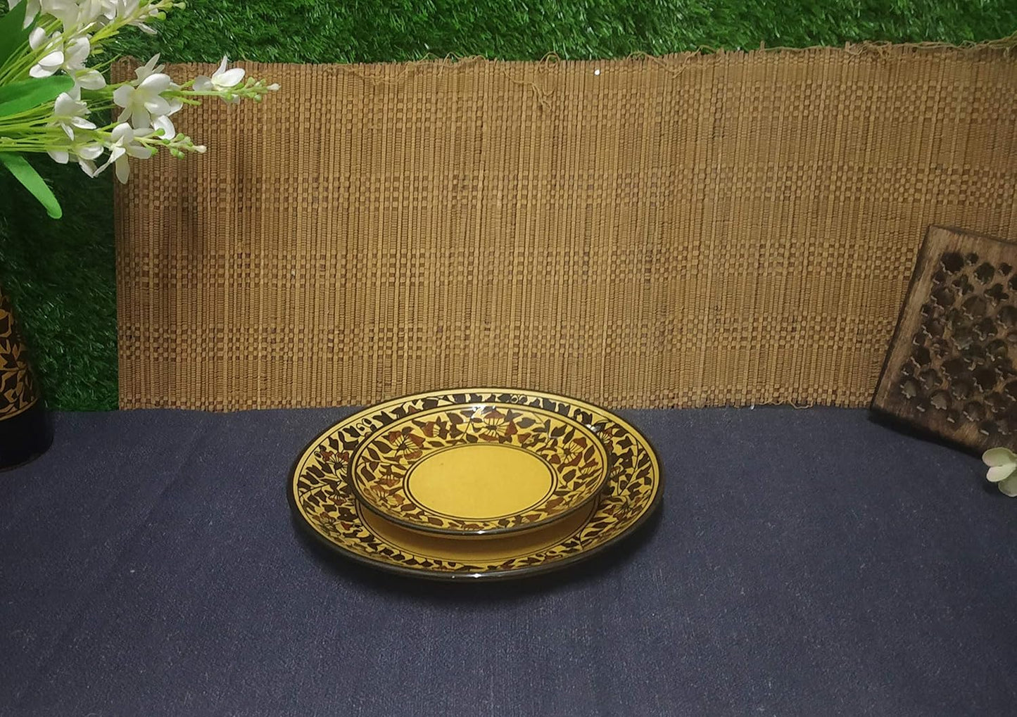 Caffeine Ceramic Handmade Brown Sehra Combo Dinner Set (5 pcs.)