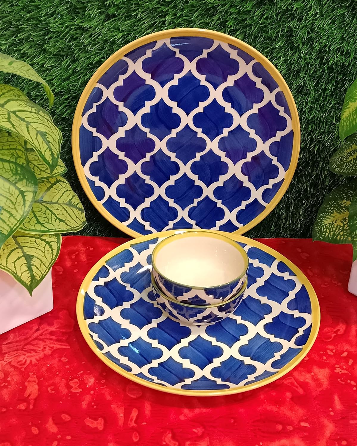 Caffeine Ceramic Handmade Blue Umrao Combo Dinner Set (4 pcs.)