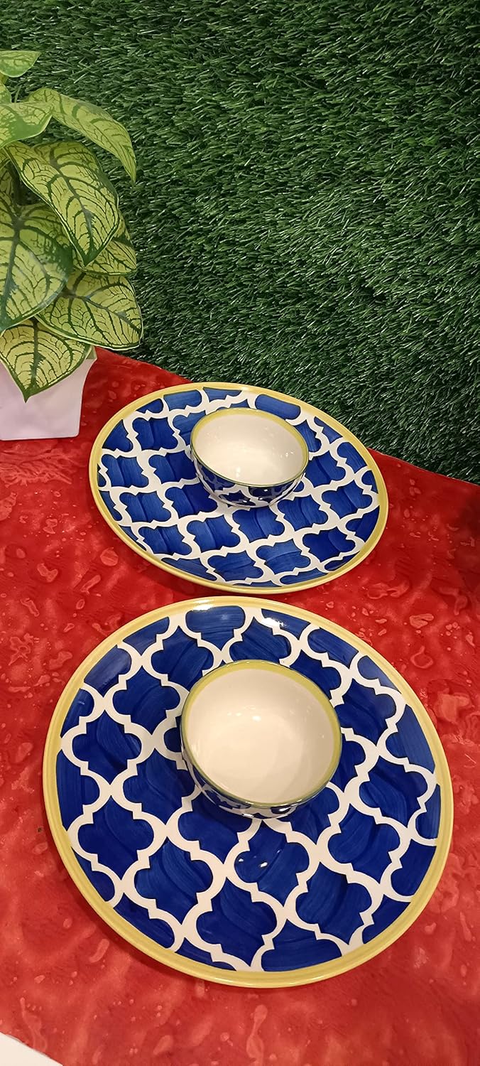 Caffeine Ceramic Handmade Blue Umrao Combo Dinner Set (4 pcs.)