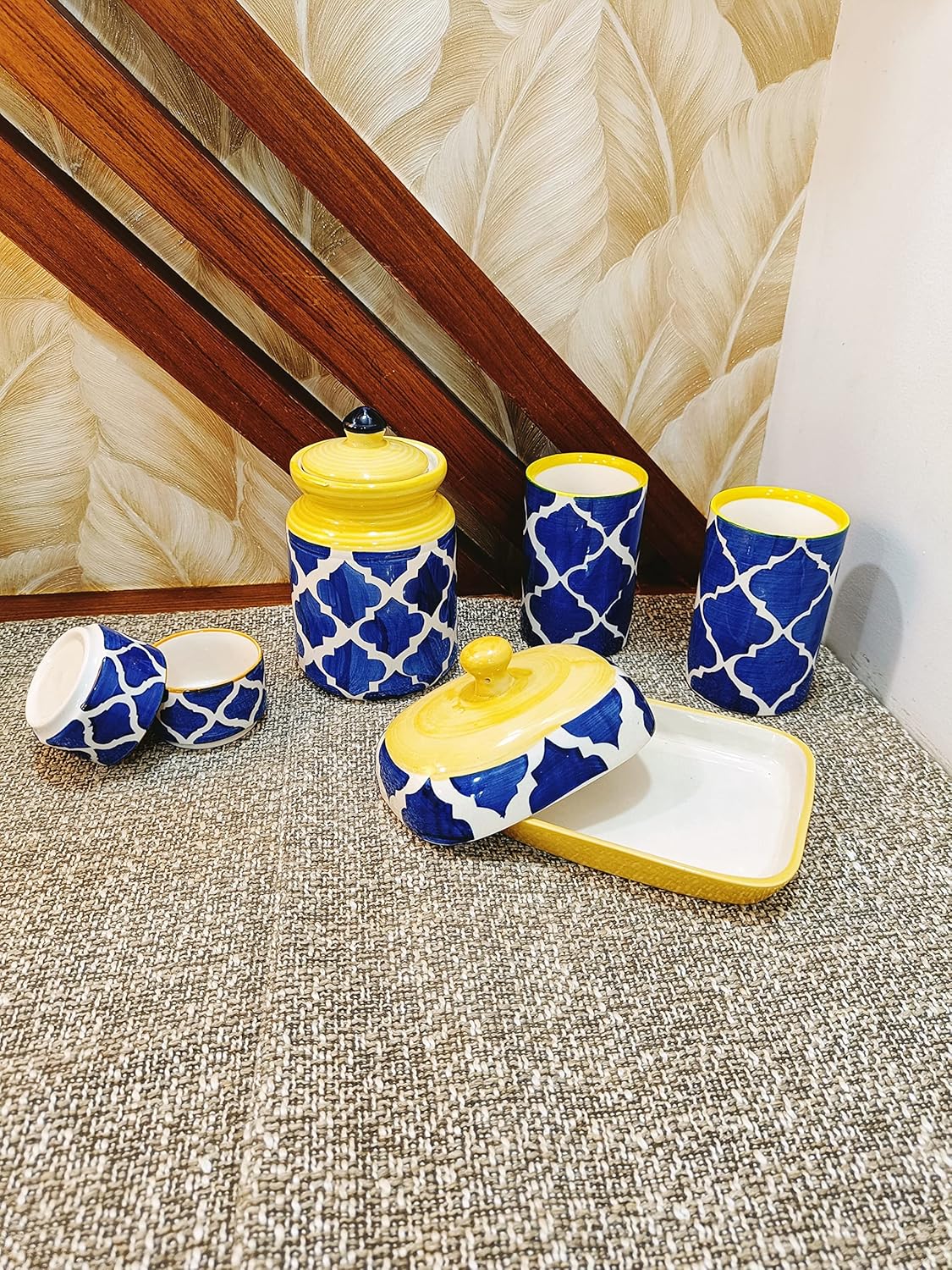 Caffeine Ceramic Handmade Blue Umrao Combo Dinner set (set of 12)