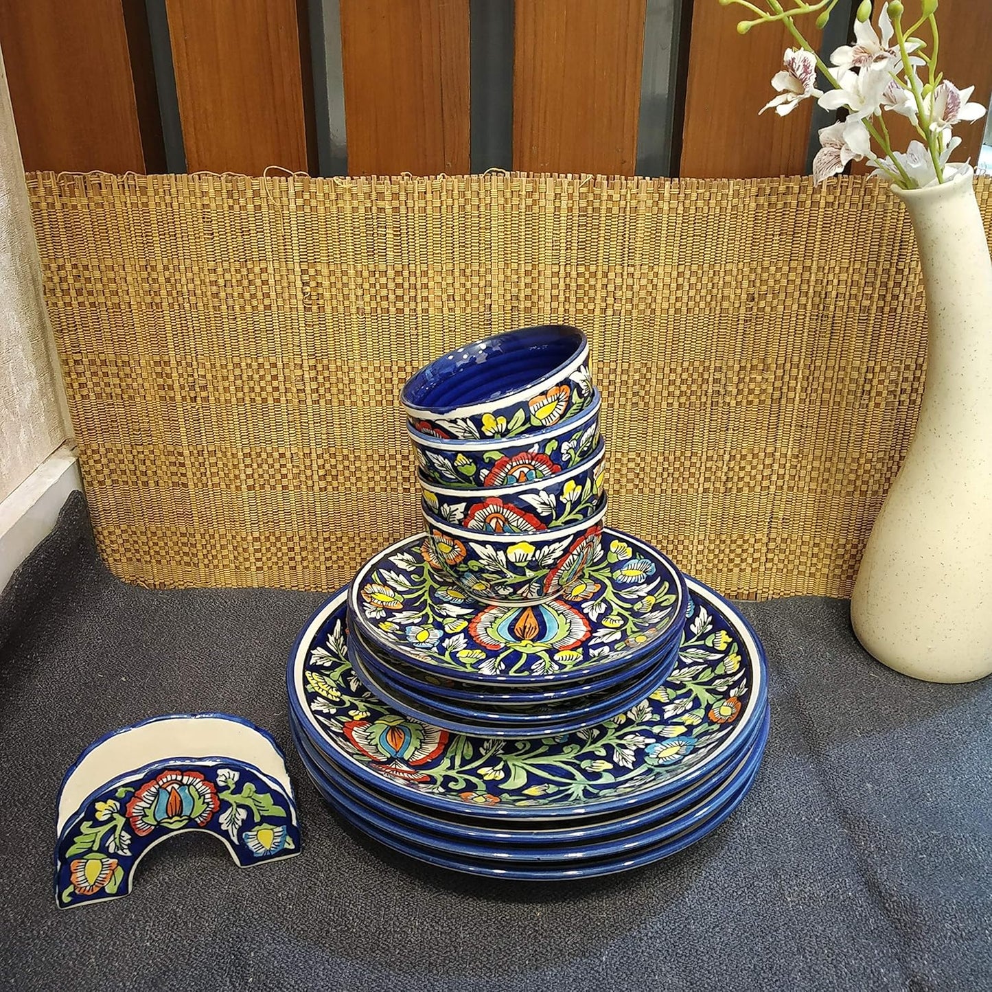Caffeine Premium Ceramic Handmade Blue Jaipuri ceramic (13 pcs )