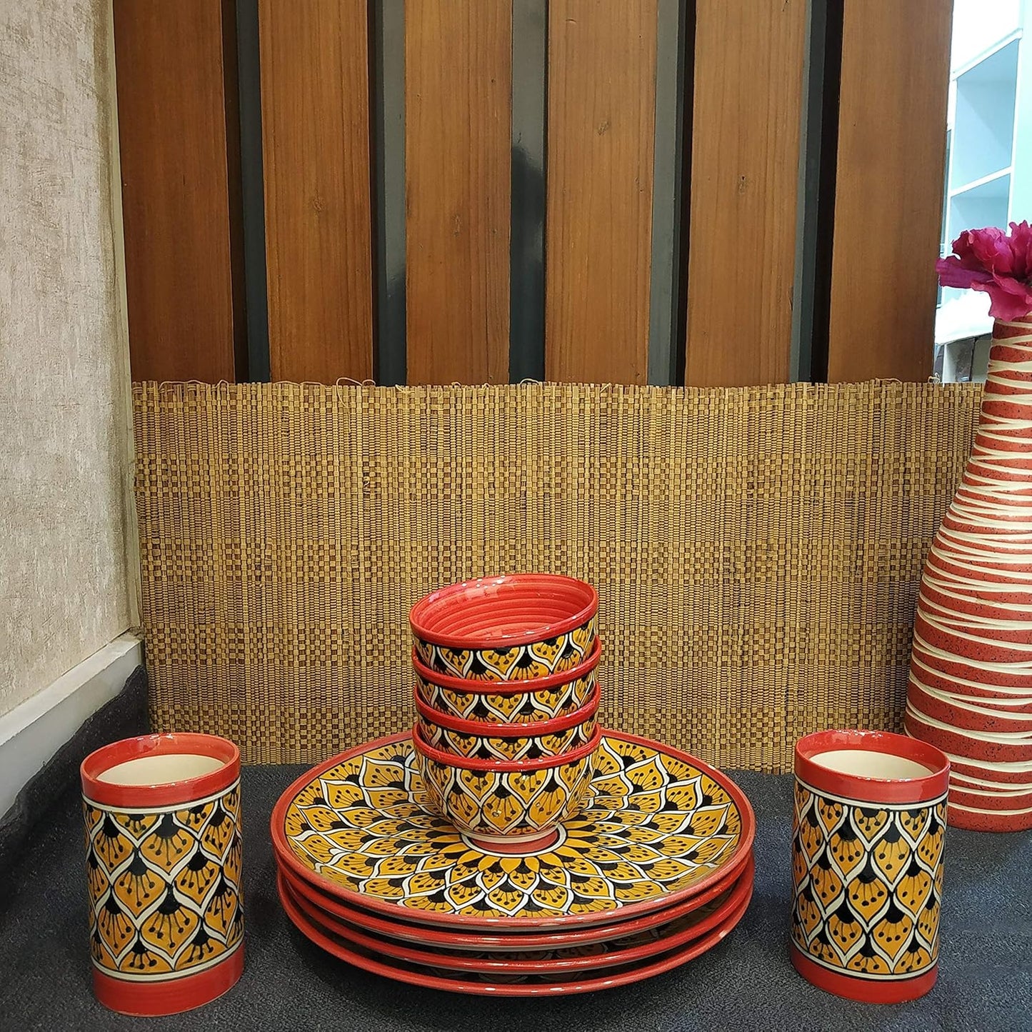 Caffeine Ceramic Handmade Orange Morocco Combo Dinner Set (10 pcs.)