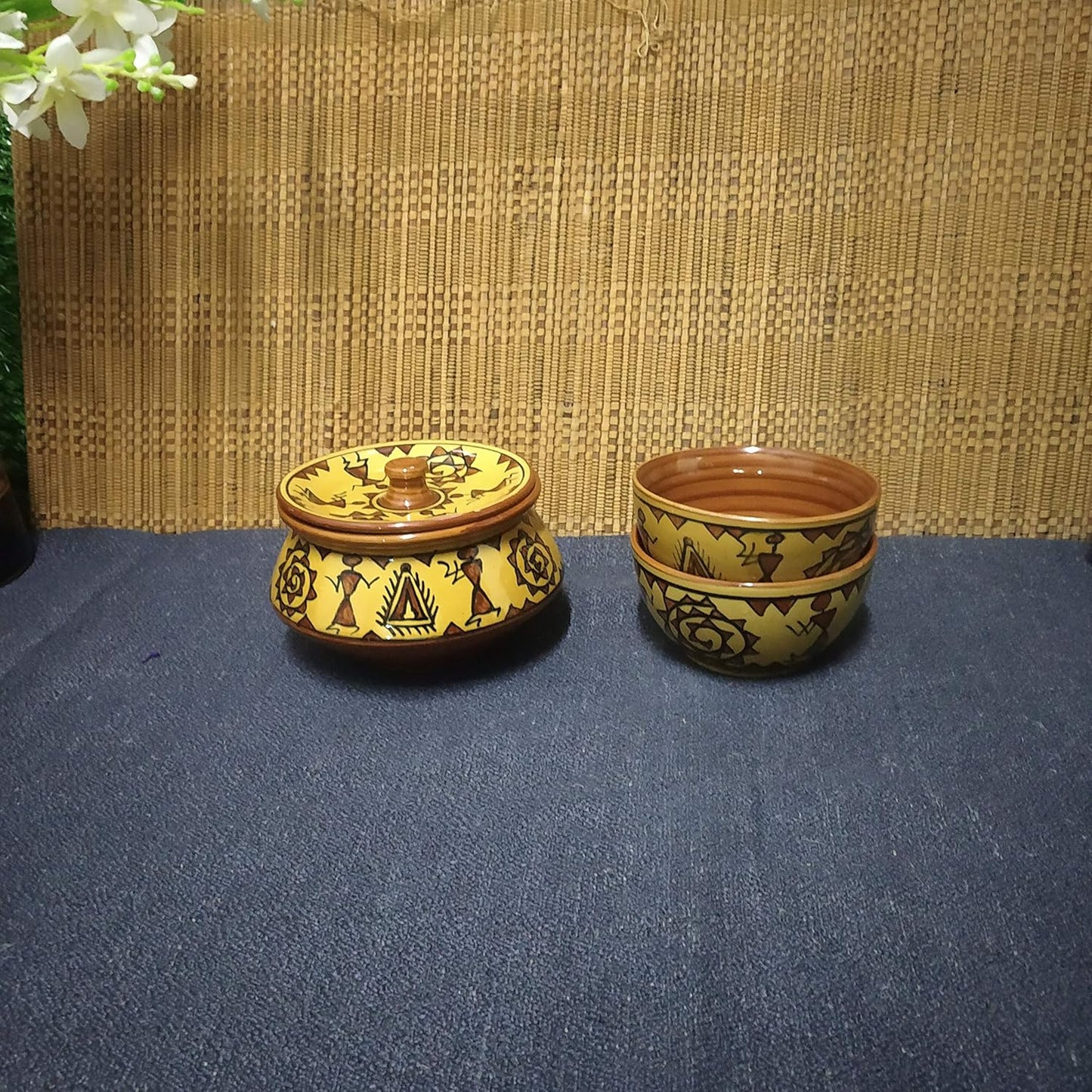 Caffeine Ceramic Handmade Mustard Romani Combo Dinner Set (5 pcs.)