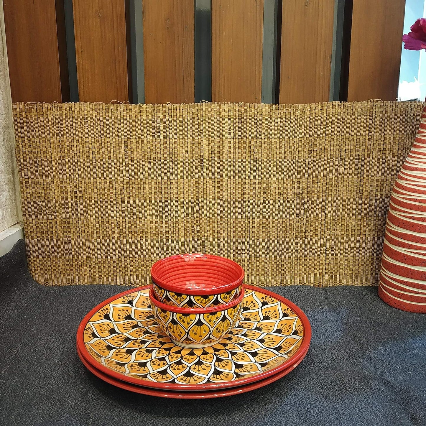 Caffeine Ceramic Handmade Orange Morocco Combo Dinner Set (10 pcs.)