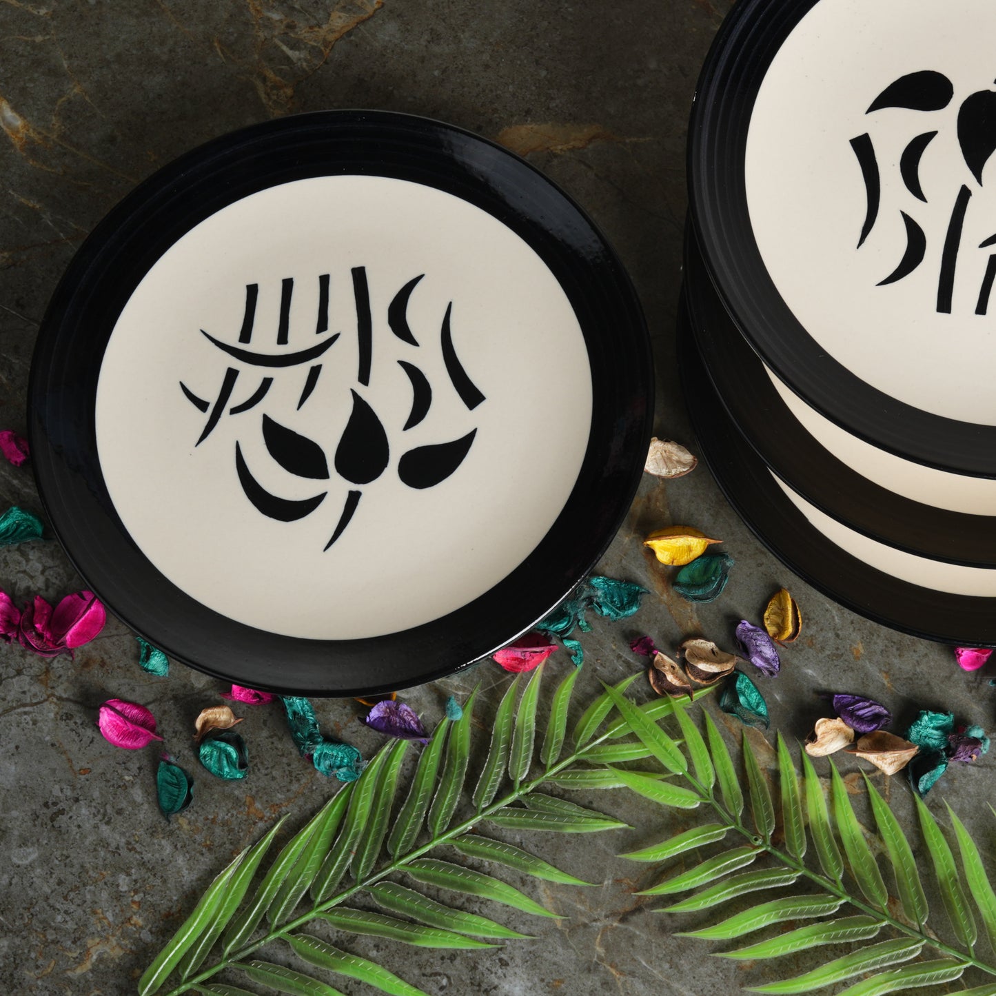 Caffeine Ceramic Handmade Stoneware Black Imperial Quarter Plate 7” (Set of 6 ) - Caffeine Premium Stoneware