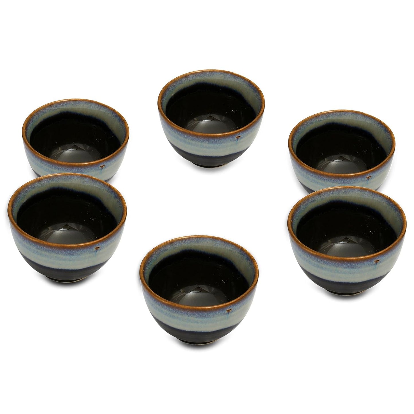 Caffeine Ceramic Handmade Black & Grey Studio Dessert Bowl (Set of 6, 150 ml) - Caffeine Premium Ceramic