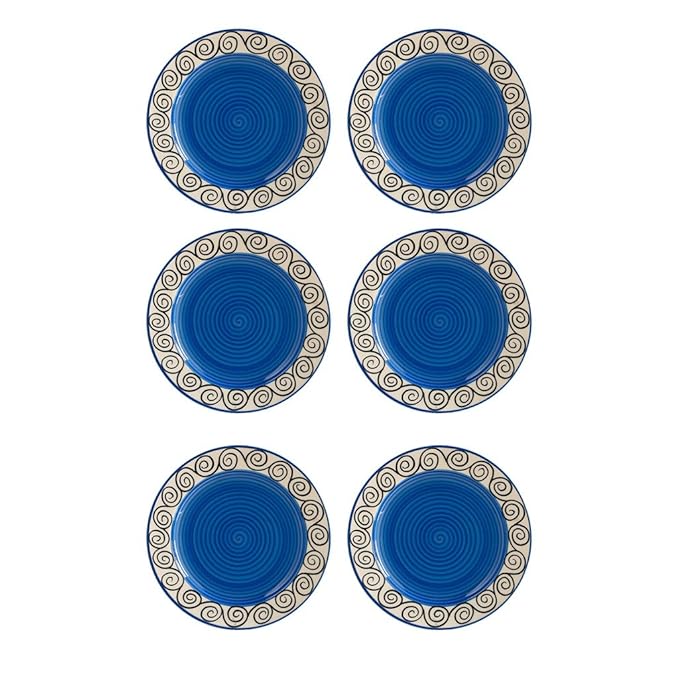 Caffeine Ceramic Handmade Blue doddle set of 6 stoneware