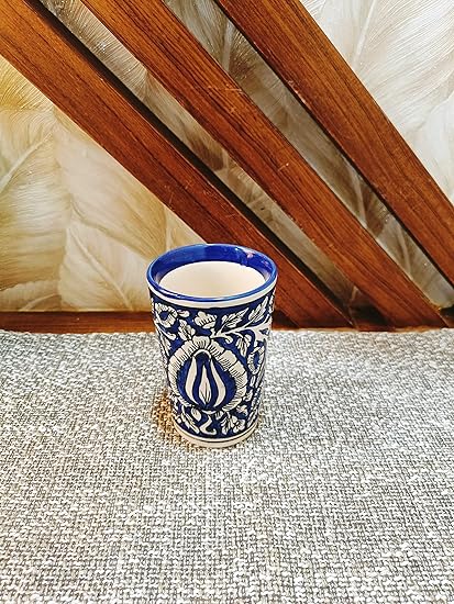 Caffeine Ceramic Stoneware Handmade Blue Mughal Water Glass (Set of 2) - Caffeine Premium Stoneware