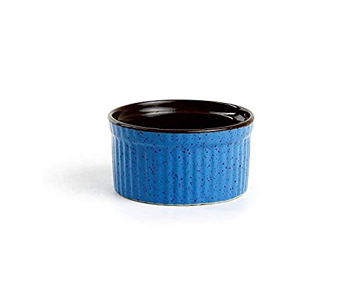Caffeine Ceramic Handmade Blue and Brown Ramekins dessert bowl - (Set of 4) - Caffeine Premium Stoneware