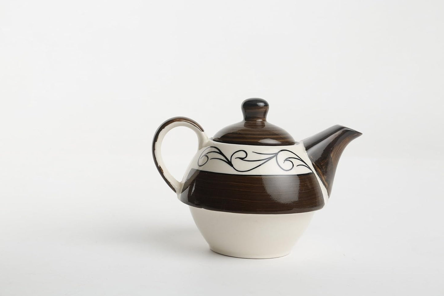 Caffeine Ceramic Handmade Brown Doodle 2 in1 Tea Pot (Set of 1, Single Kettle with Cup)