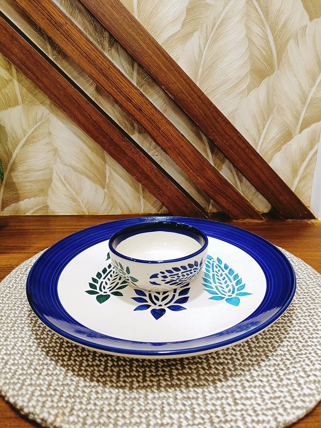 Caffeine Ceramic Stoneware Handmade Blue Boota Combo Dinner Set of 8 - Caffeine Premium Stoneware