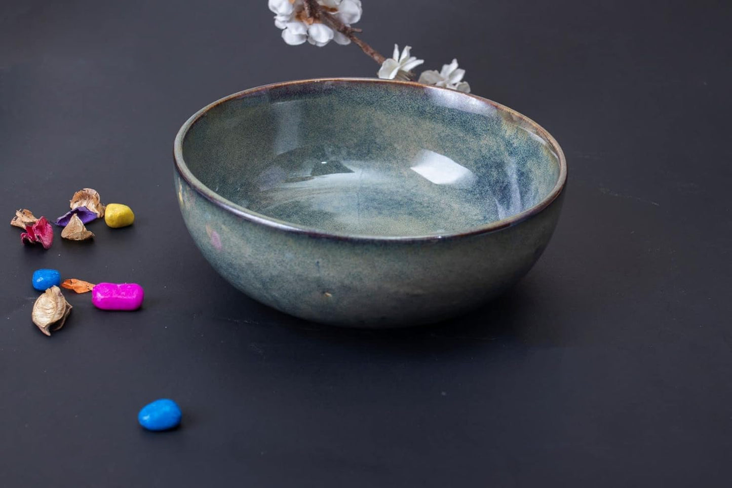 Caffeine Ceramic Handmade Multicolor Combo Studio Dinner Set of 13 pcs.(6 Dinner Plate, 6 Katori Bowl, 1 Serving Bowl)