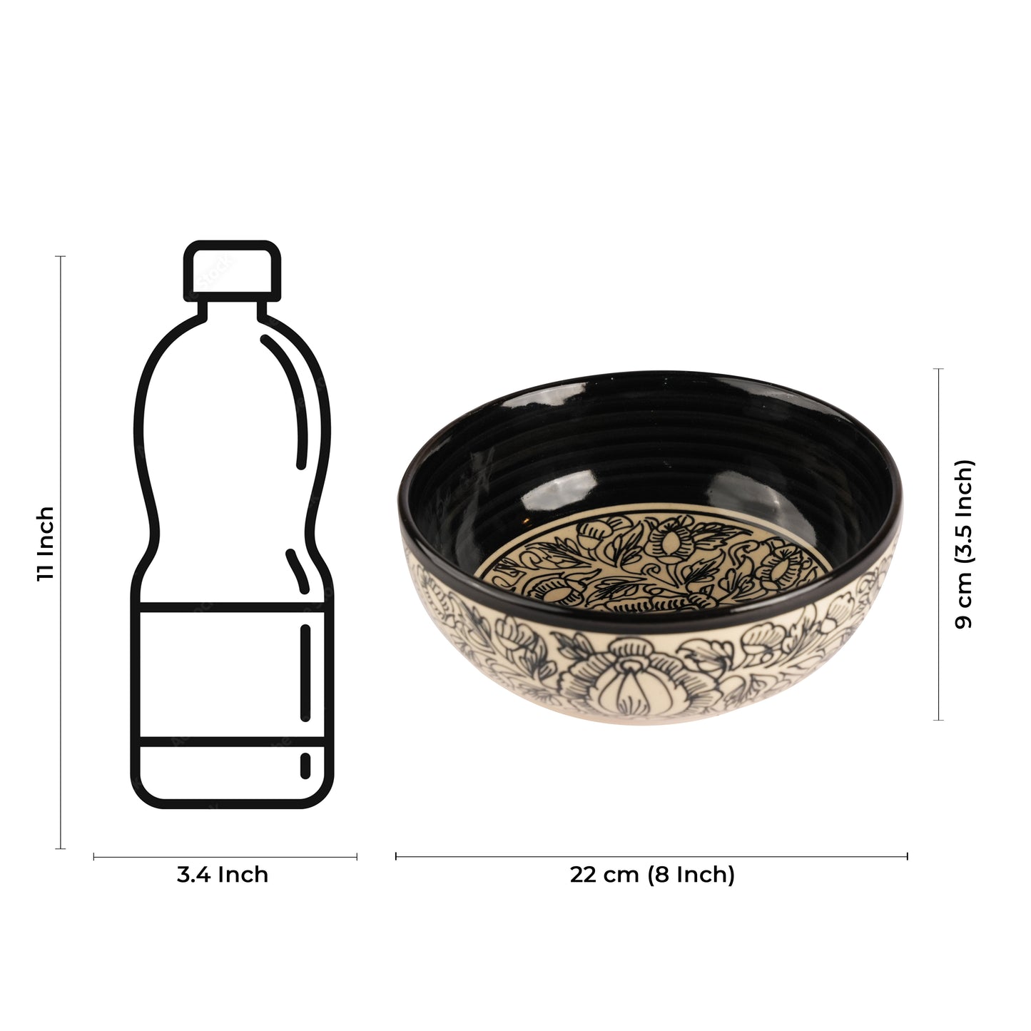 Caffeine Ceramic Handmade Black Perru Serving Bowl (Set of 3) - Caffeine Premium Stoneware