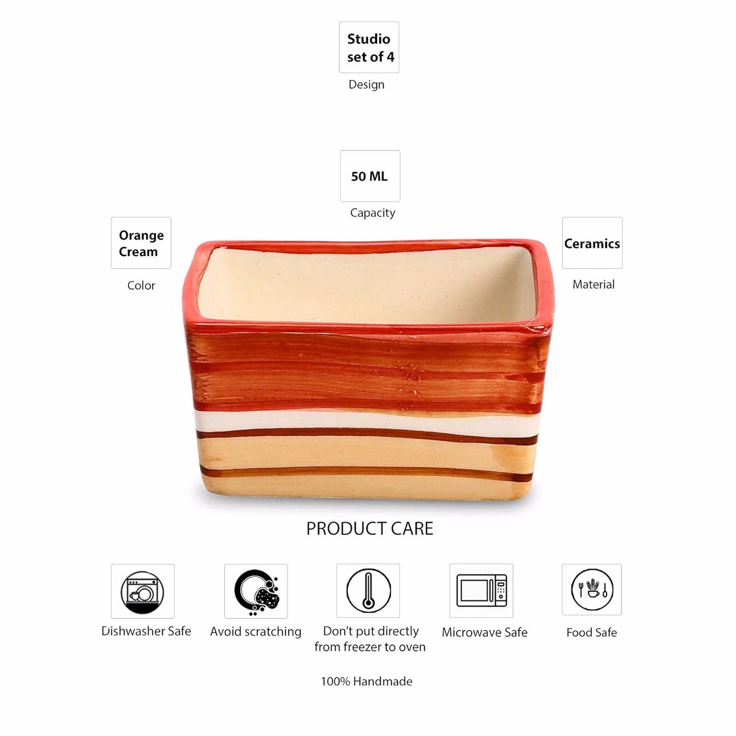 Caffeine Ceramic Stoneware Handmade Orange Beige Dip and Sauce (Set of 4, 40 ml) - Caffeine Premium Stoneware