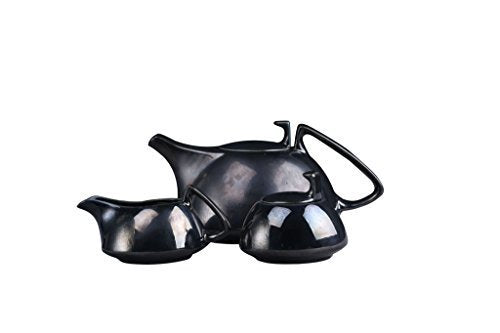 Caffeine Ceramic Handmade Black Ferrous Printed Tea Sets (Set of 15 pcs) - Caffeine Premium Ceramic