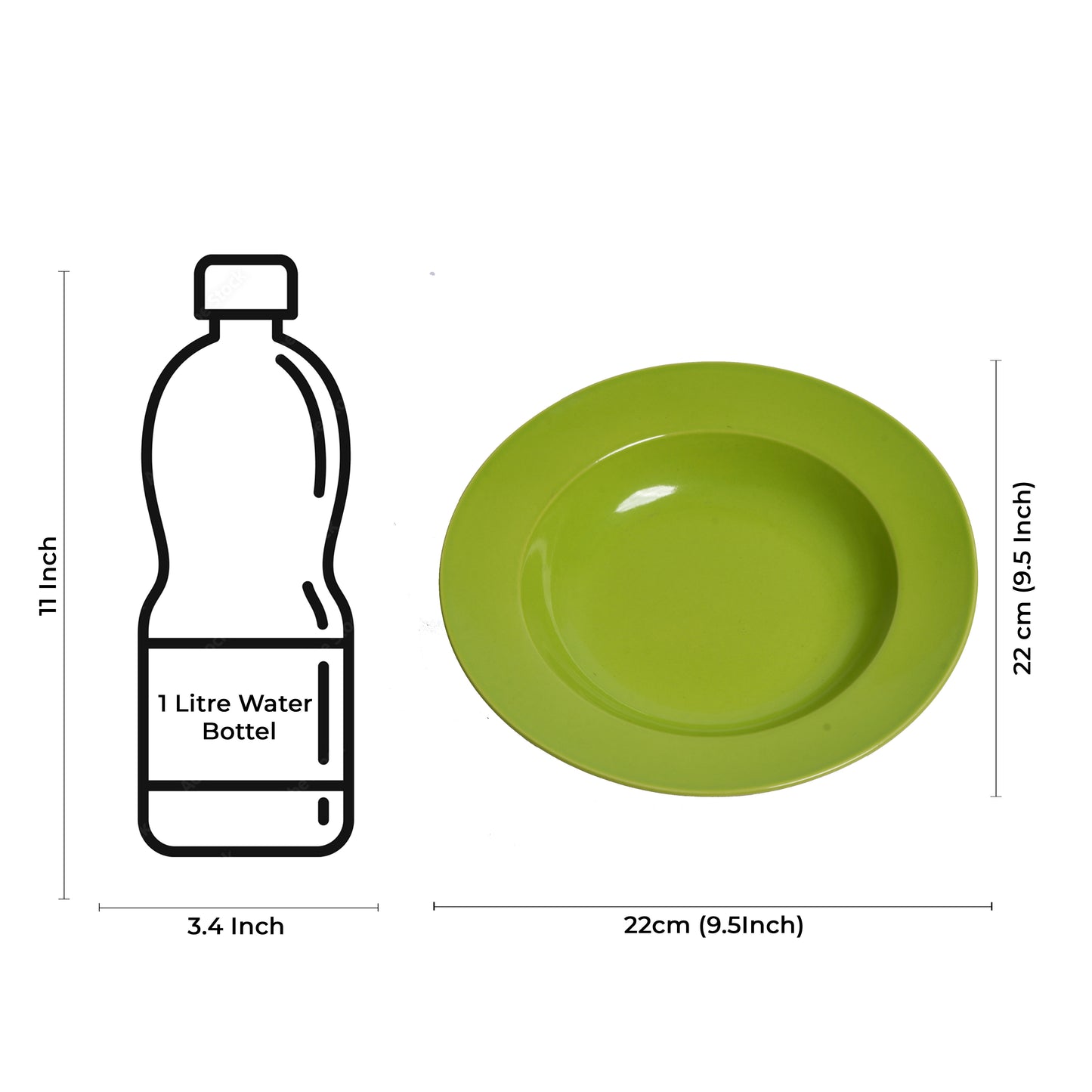 Caffeine Ceramic Handmade Stoneware Parrot Green 9 inches Soup Plates/Maggie Plate/Pasta Plate/Macaroni Plate - (Set of 4 Dishwasher & Microwave Safe) - Caffeine Premium Stoneware