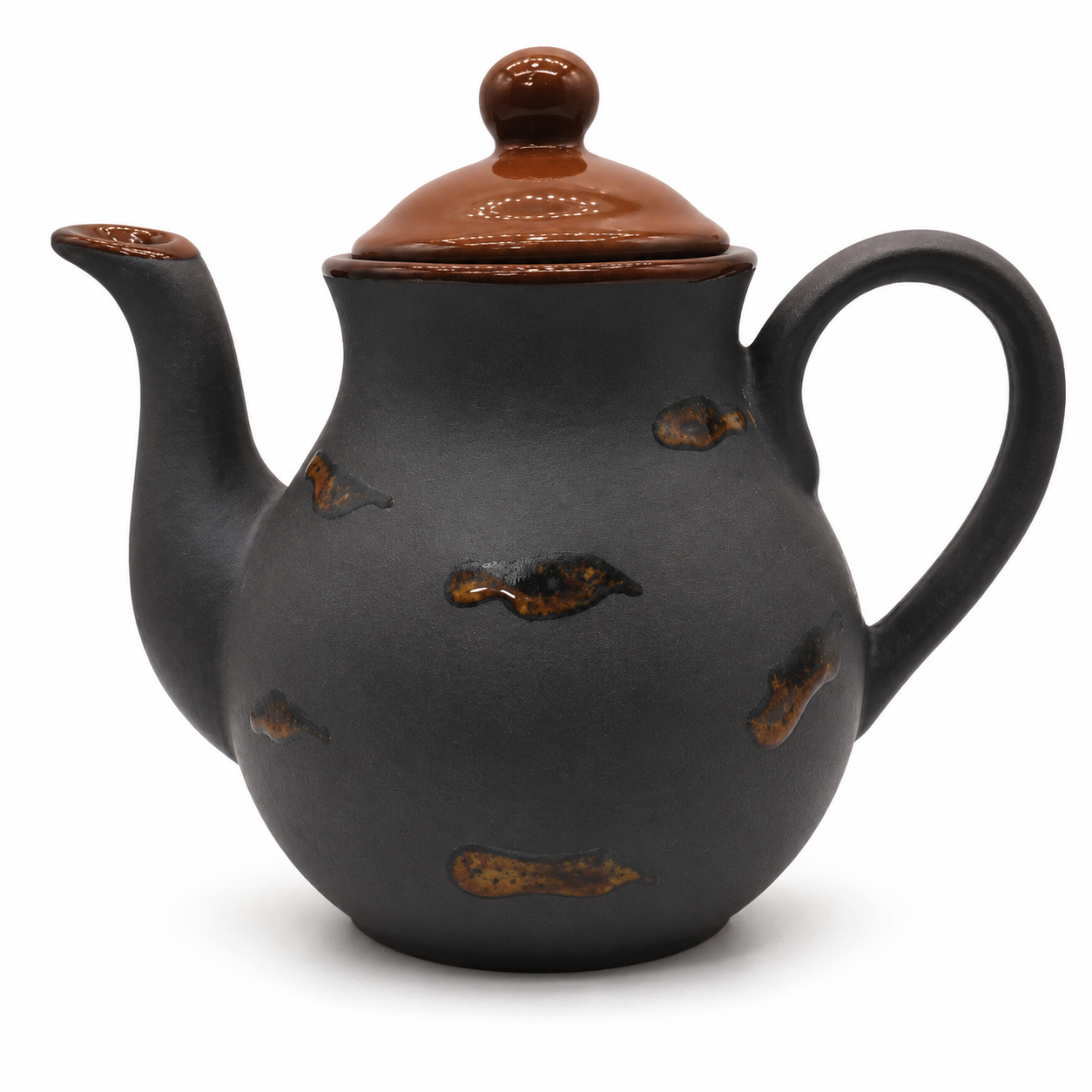 Caffeine Ceramic Handmade Purple Matte & Brown Tea Cup with Kettle Set of 7
