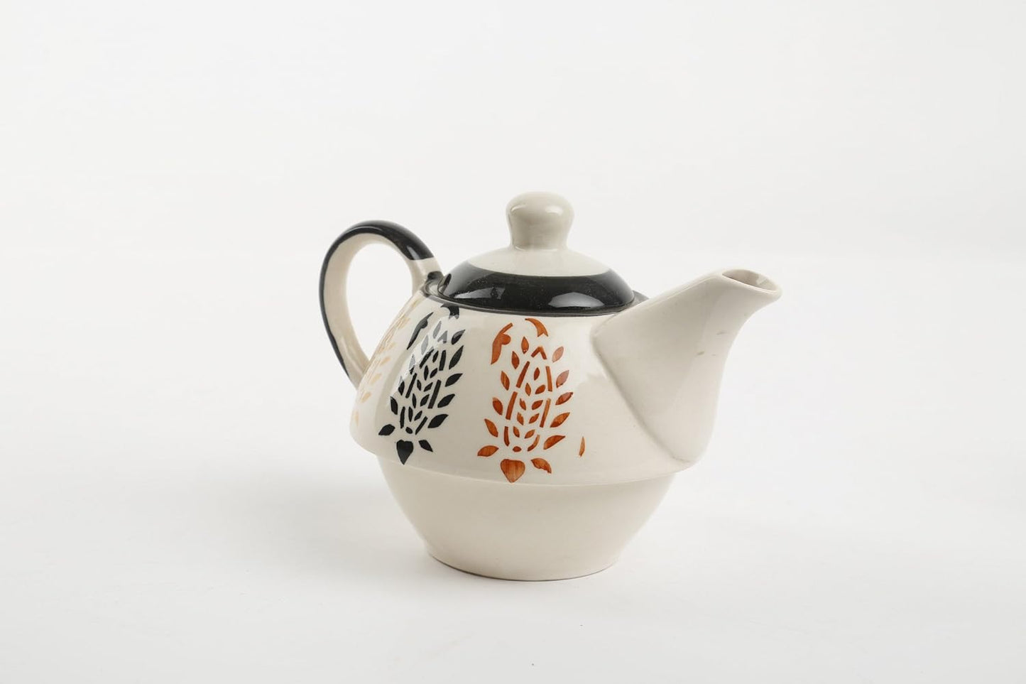 Caffeine Ceramic Handmade Blue boota 2 in1 Tea Pot (Set of 1, Single Kettle with Cup)